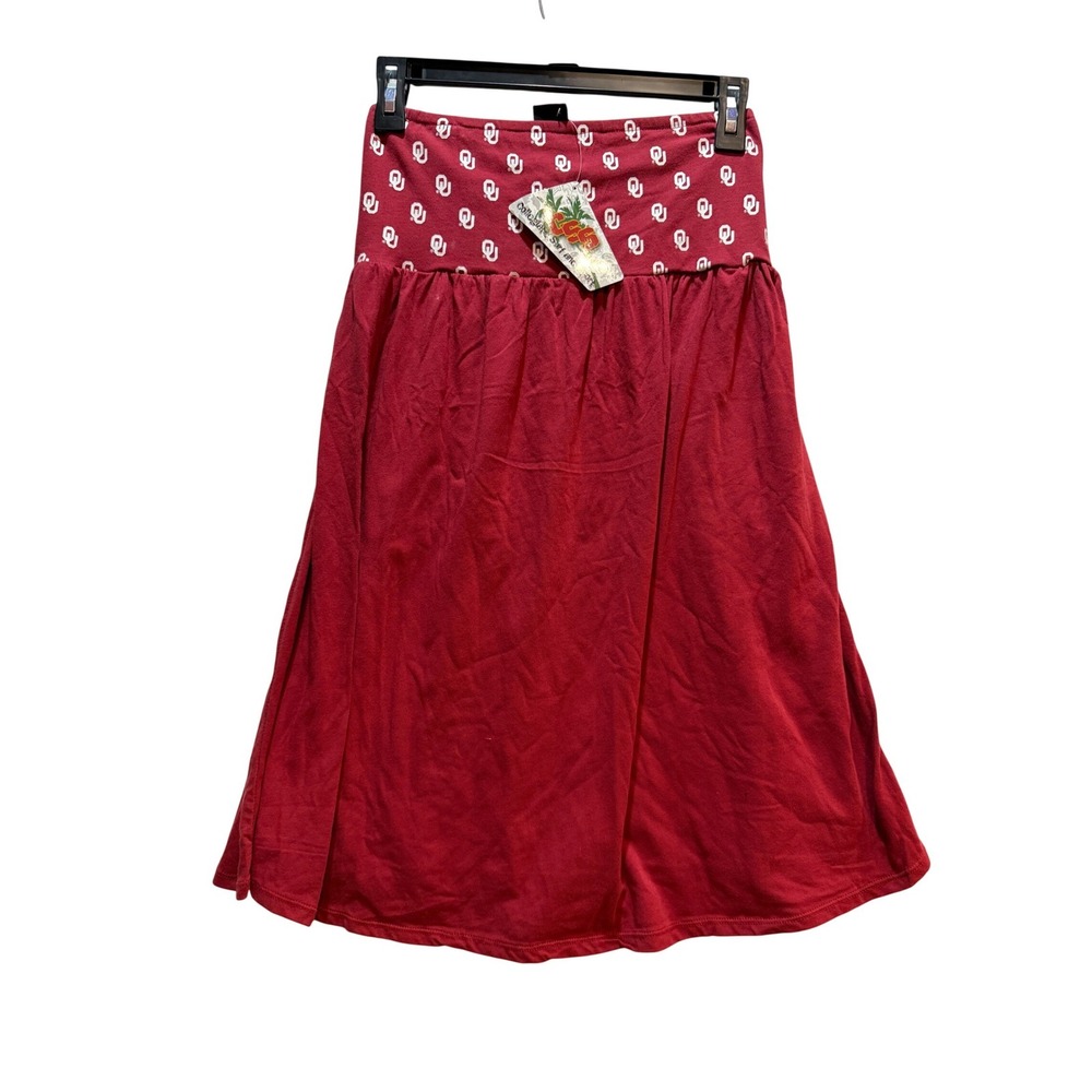 CSS Oklahoma Sooners OU Crimson Red Logo Game Day Midi Skirt Womens Medium NEW